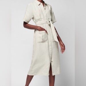FAHERTY Linen Lita Button Down Midi Dress Birch Tan Size XSmall